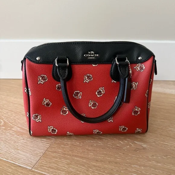 Coach Mini Bennett Satchel Black Leather Floral Boston Bag NWOT Authentic - Picture 1 of 13
